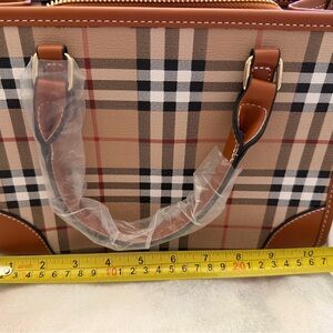 Plaid Handbag with Brown Accents